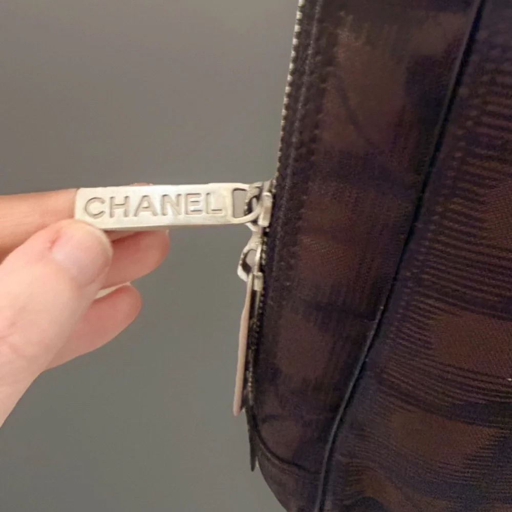 CHANEL Travel Line Tote Bag Black Brown Nylon Leather